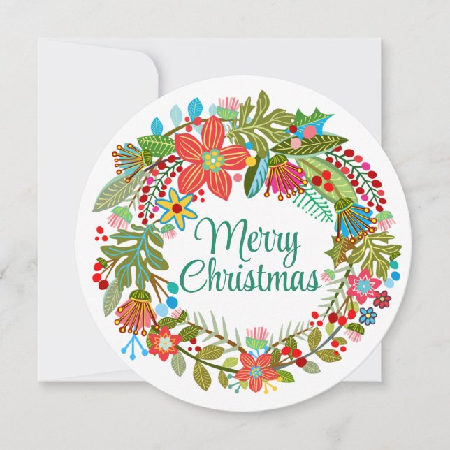 Boho Christmas Wreath Holiday Card (Front)
