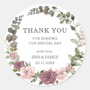 Boho Cinnamon Rose Blush Pink Floral Wedding Favou Classic Round Sticker