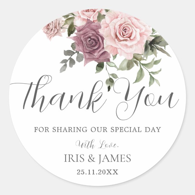 Boho Cinnamon Rose Blush Pink Floral Wedding Favou Classic Round Sticker (Front)