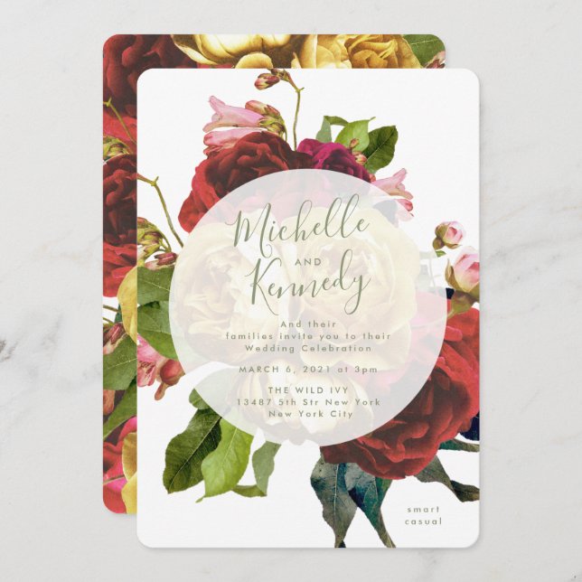 Boho Circle English Roses Wedding Invitation (Front/Back)