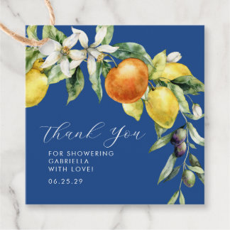 Boho Citrus Blue Bridal Shower Thank You Favour Tags