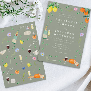Boho Citrus & Wine Sage Green Wedding Invitation