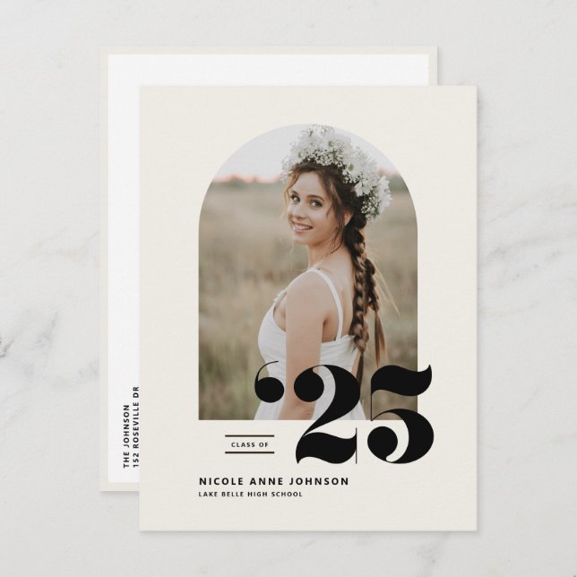Boho Class of 2025 Arch Photo Graduation Invitation Postcard (Front/Back)