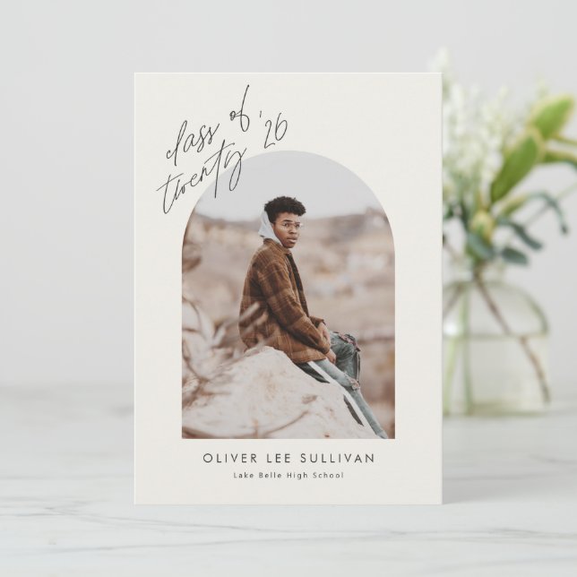 Boho Class of 2026 Arch Photo Graduation Invitation (Standing Front)