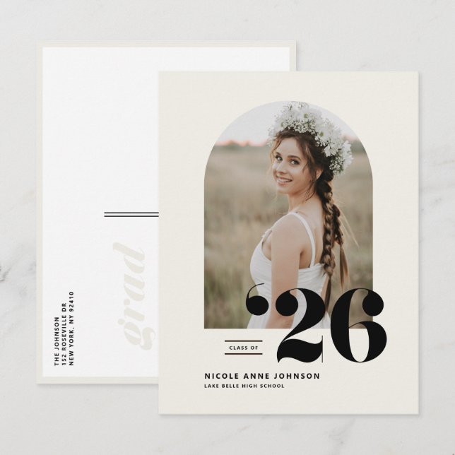 Boho Class of 2026 Arch Photo Graduation Invitation Postcard (Front/Back)