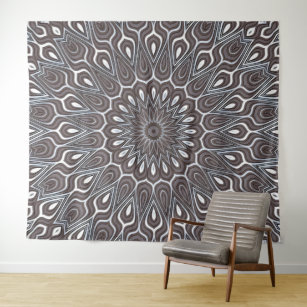   Boho Classy Grey Silver Vintage Mandala Backdrop Tapestry