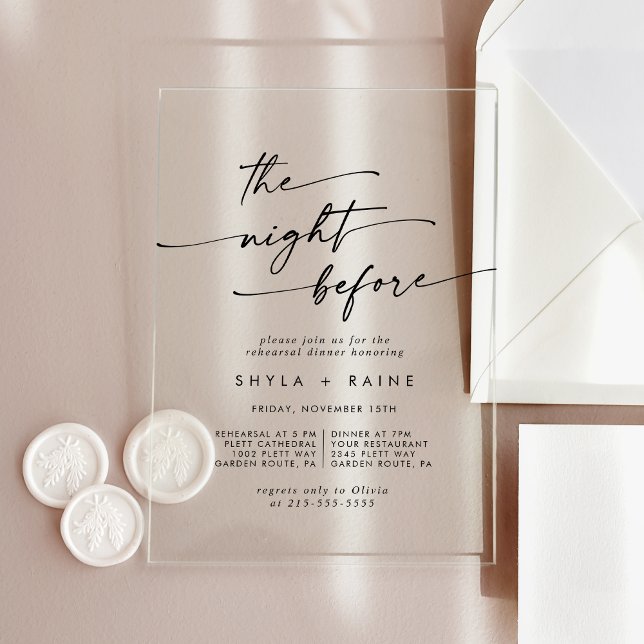 Boho Clear Acrylic Night Before Rehearsal Dinner Invitations (Boho Clear Acrylic Night Before Rehearsal Dinner Acrylic Invitations)