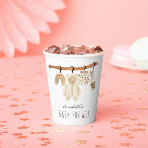 Boho Clotheline Gender-neutral Baby Shower Paper Cups