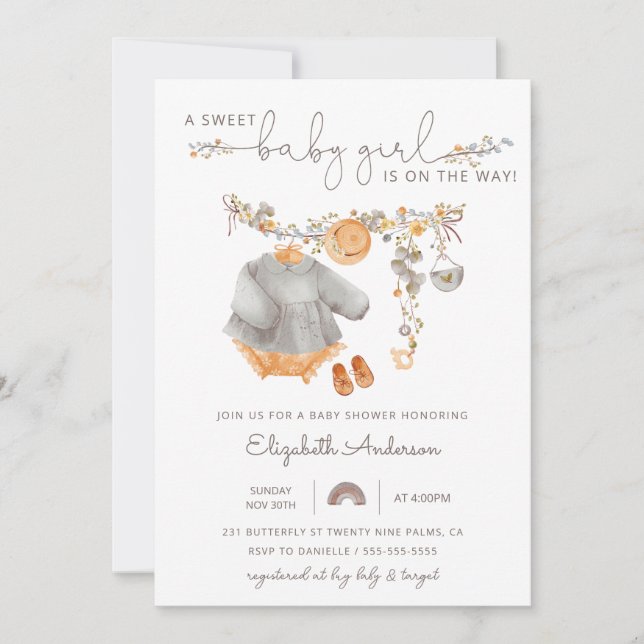Boho Clothes Girl Baby Shower Invitation (Front)