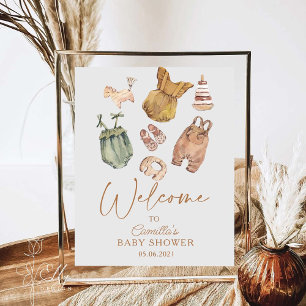 Boho Clothes Minimalist Baby  Shower Welcome Poster