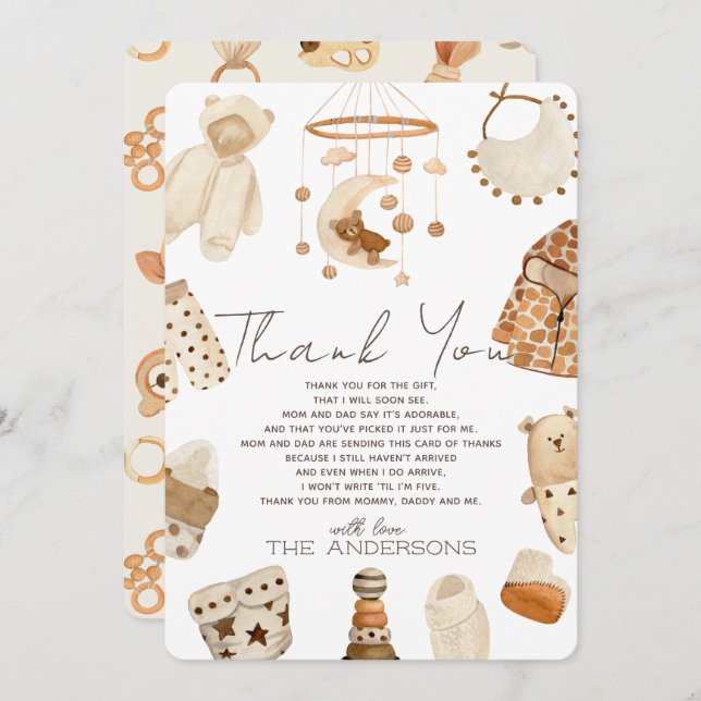 Boho Clothes Nursery Baby Shower Thank You Card (Front/Back)
