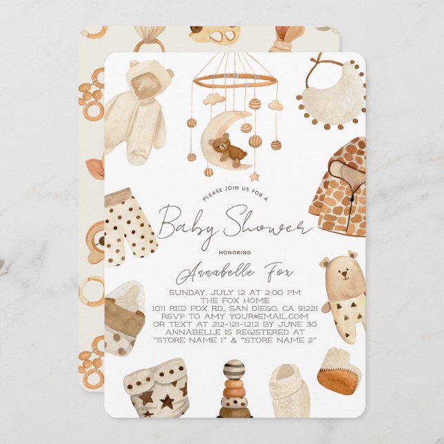 Boho Clothes Nursery Gender-Neutral Baby Shower Invitation (Front/Back)