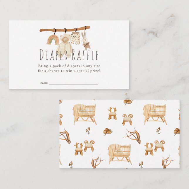 Boho Clothesline Baby Shower Diaper Raffle Ticket Enclosure Card (Front/Back)