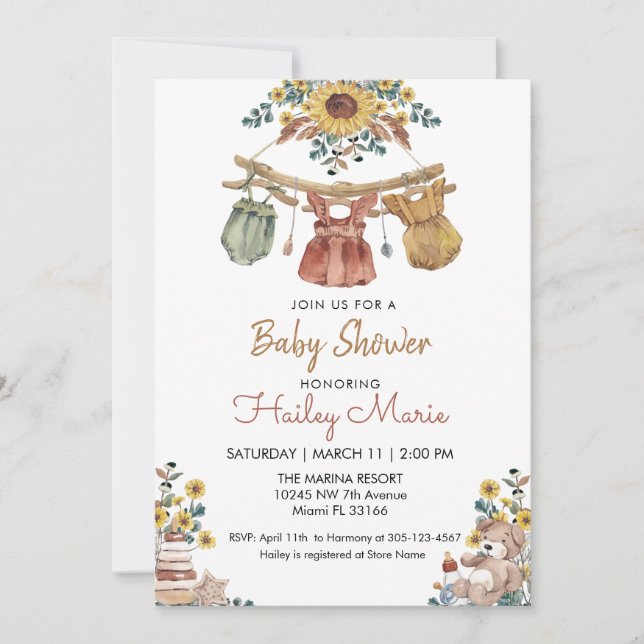 Boho Clothesline Baby Shower Invitation (Front)