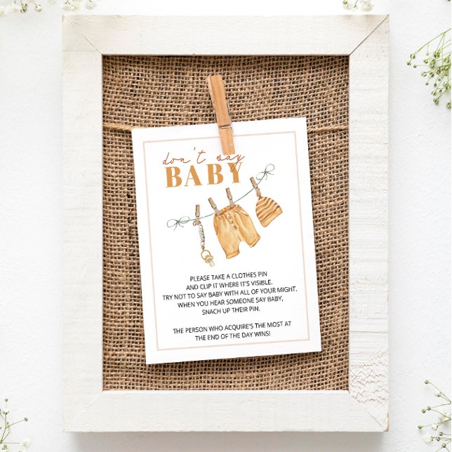 Boho Clothesline Don't Say Baby Game Sign (Fun Baby Shower Game)