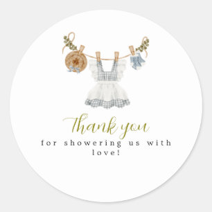 Boho Clothesline Girl blue and white watercolor  Classic Round Sticker