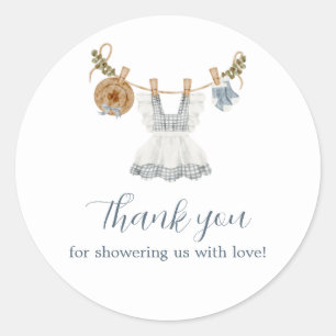 Boho Clothesline Girl blue and white watercolor  Classic Round Sticker