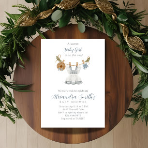 Boho Clothesline Girl blue and white watercolor  Invitation