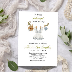 Boho Clothesline Girl blue white and green Invitation