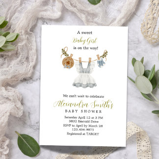 Boho Clothesline Girl blue white and green  Invitation