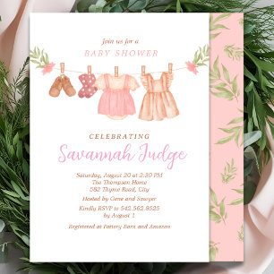 Boho clothesline girl light pink invitation