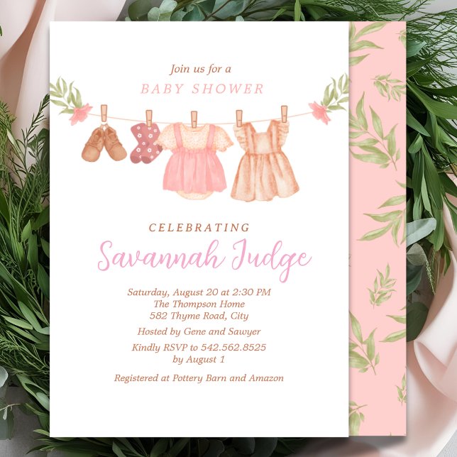 Boho clothesline girl light pink  invitation (Creator Uploaded)