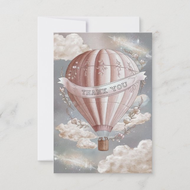 Boho Clouds Hot Air Balloon Thank You Card (Front)