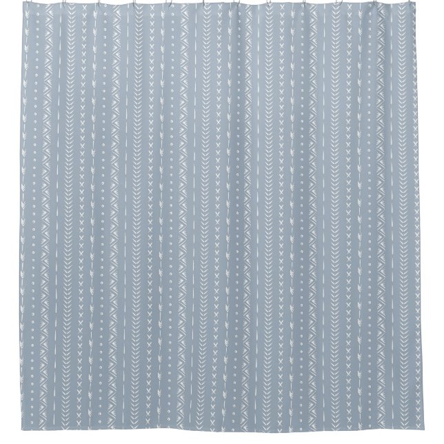 Boho Coastal Arrow Stripe Geometric Dusty Blue Shower Curtain (Front)