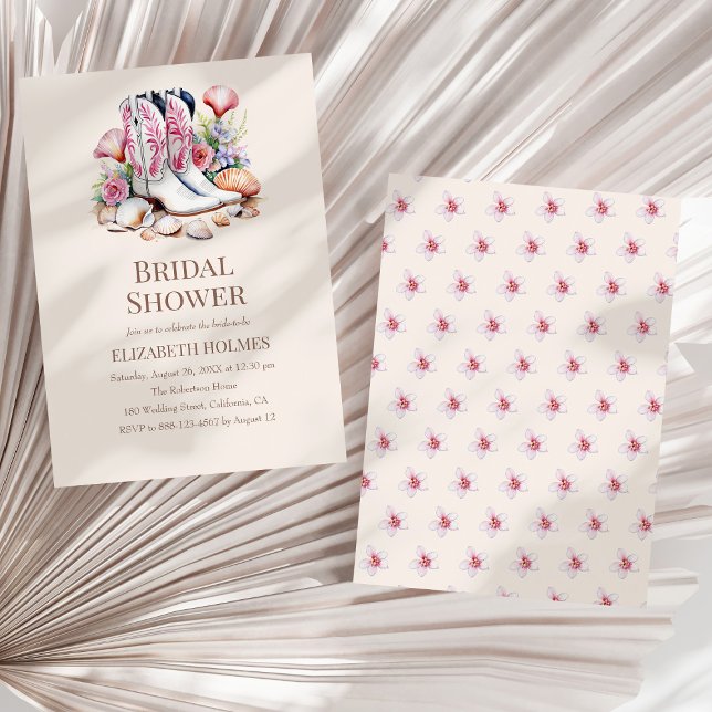 Boho Coastal Cowgirl Bridal Shower Invitation (Boho Coastal Cowgirl Bridal Shower Invitation on a white dry palm leaf.)