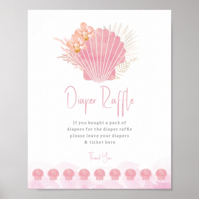 Boho Coastal Diaper Raffle Baby Shower Poster (Front)