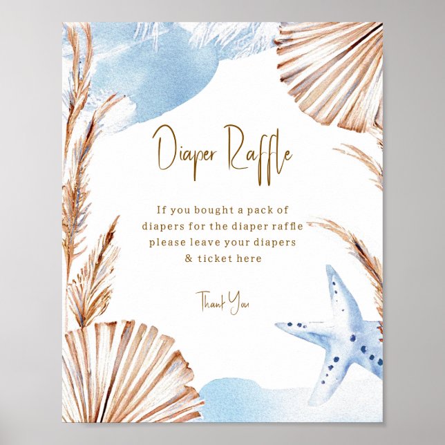 Boho Coastal Diaper Raffle Baby Shower Poster (Front)