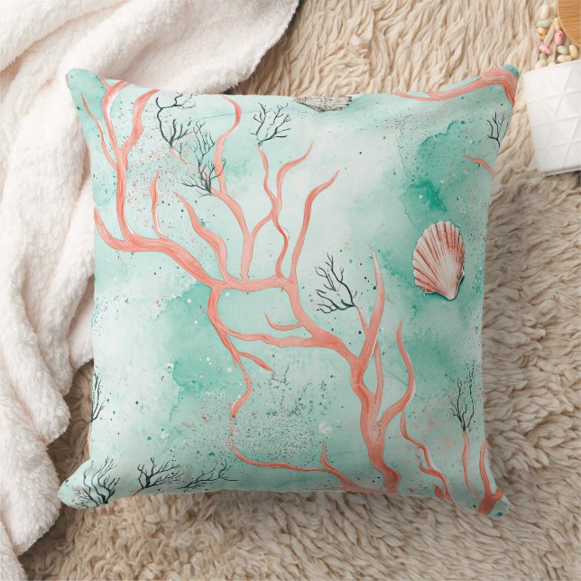 Boho Coastal Seashell Pattern Cushion (Blanket)
