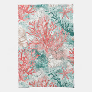 Boho Coastal Seashell Pattern Tea Towel
