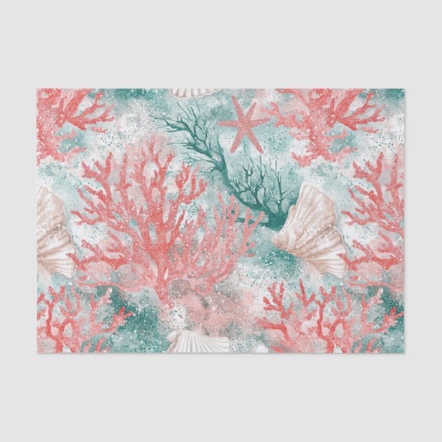 Boho Coastal Seashell Pattern Tissue Paper (Front)