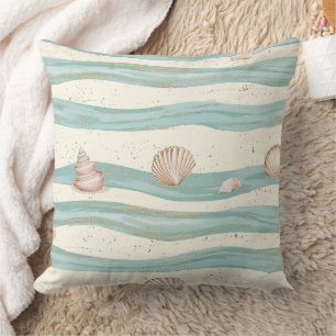 Boho Coastal Seashell Wave Pattern (3) Cushion