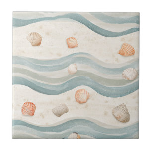 Boho Coastal Seashell Wave Pattern (4) Tile