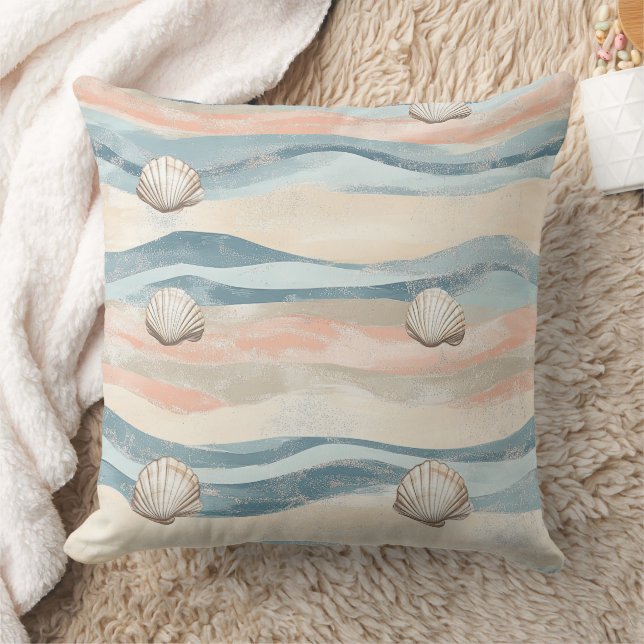 Boho Coastal Seashell Wave Pattern (8) Cushion (Blanket)