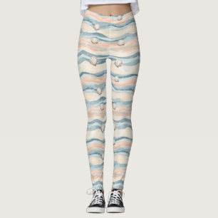 Boho Coastal Seashell Wave Pattern (8) Leggings