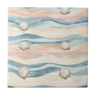 Boho Coastal Seashell Wave Pattern (8) Tile