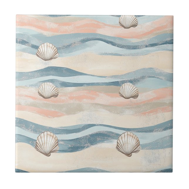 Boho Coastal Seashell Wave Pattern (8) Tile (Front)