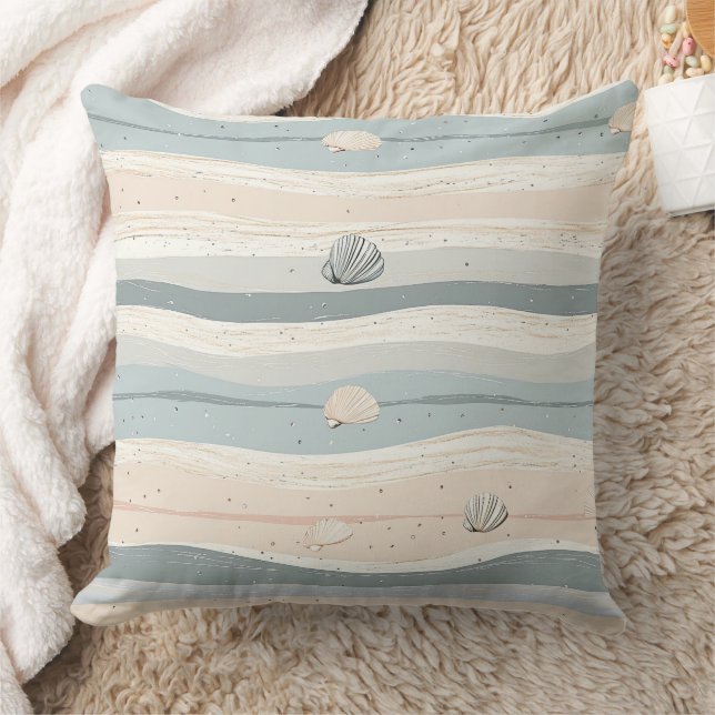 Boho Coastal Seashell Wave Pattern Cushion (Blanket)