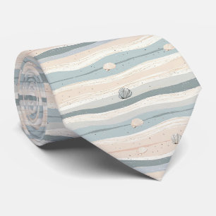 Boho Coastal Seashell Wave Pattern Tie