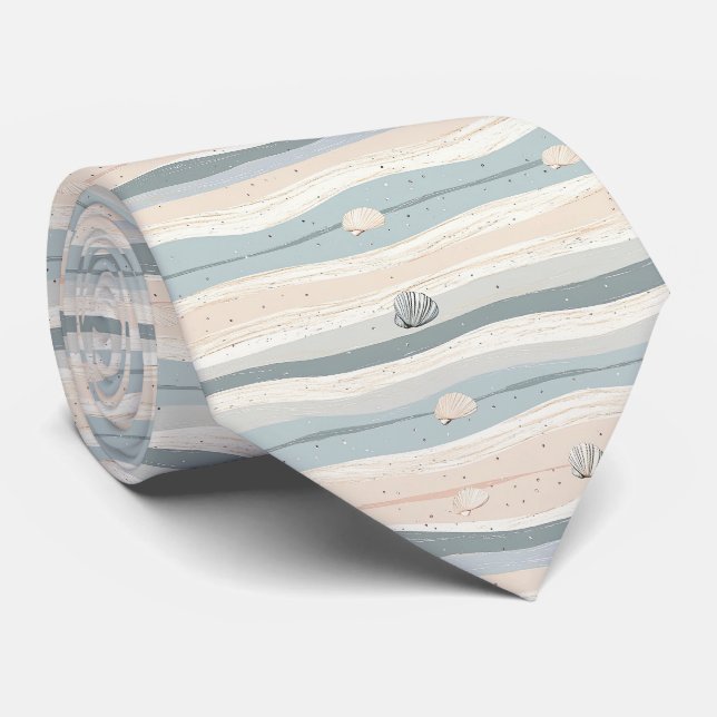 Boho Coastal Seashell Wave Pattern Tie (Rolled)