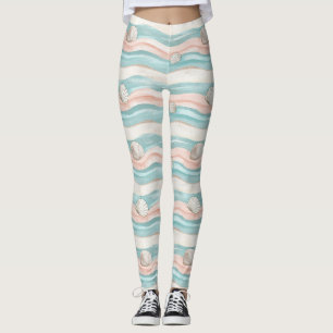 Boho Coastal Waves Seashells - Calm Beach Vibes Leggings