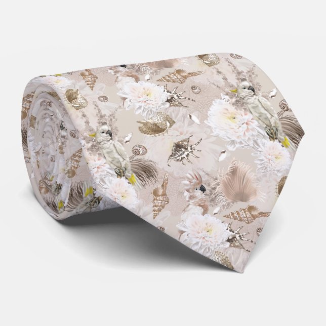 Boho Cockatoo Floral Men's Tie (Rolled)