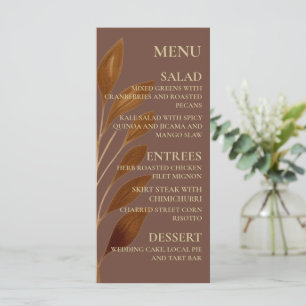 Boho Coffee Brown and Gold Leaf   Modern Wedding  Menu