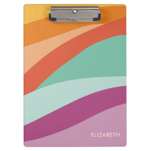 Boho Colorful Abstract Retro Name Clipboard