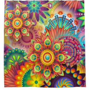 Boho Colorful Floral Art Shower Curtain