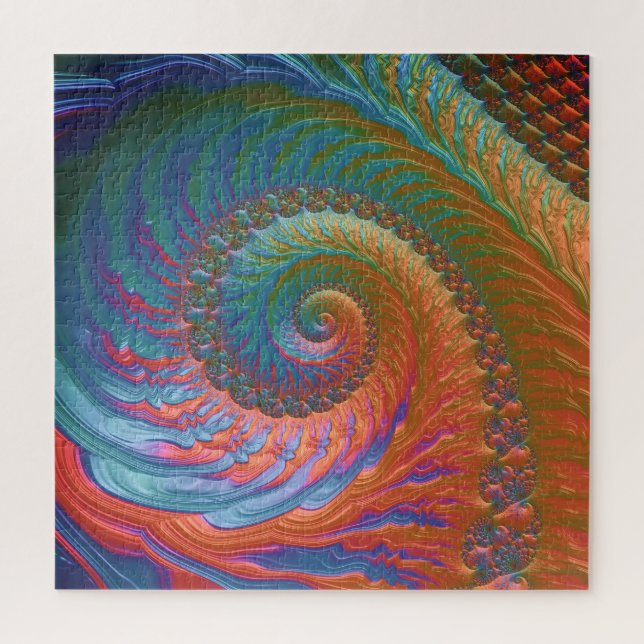 Boho Colorful Gradient Spiral Fractal Abstract Art Jigsaw Puzzle (Vertical)