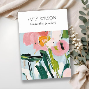 Boho Colorful Pink Blue Painted Floral Earring Business Card